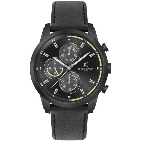 Мъжки ръчен часовник с кварцов механизъм - корпус от Стомана - Естествена кожа - цвят Черен Черен