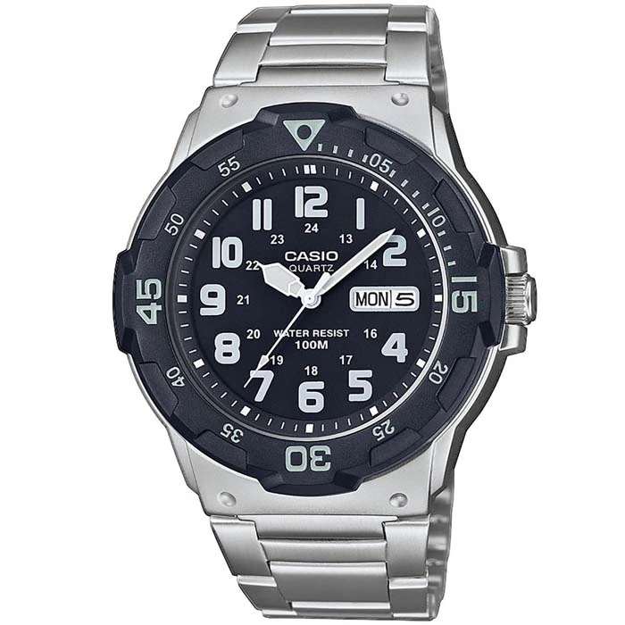 Мъжки ръчен часовник с кварцов механизъм - корпус от Полимер - Стоманена верижка - цвят Черен Сив