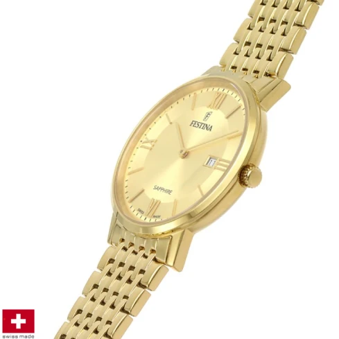 Мъжки ръчен часовник с кварцов механизъм - корпус от Стомана и злато 18К - Стоманена верижка - цвят Злато