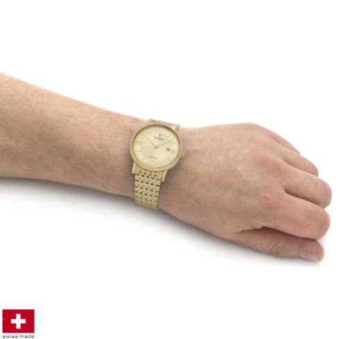 Мъжки ръчен часовник с кварцов механизъм - корпус от Стомана и злато 18К - Стоманена верижка - цвят Злато