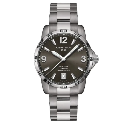 Мъжки ръчен часовник с кварцов механизъм - корпус от Титан - Титаниева верижка - цвят Сив Син