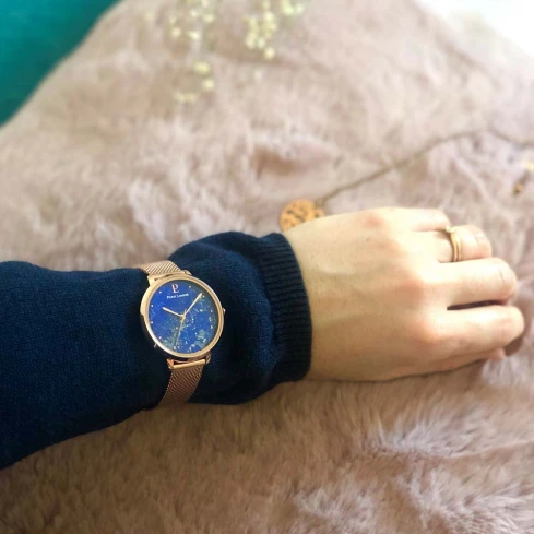 Дамски ръчен часовник с кварцов механизъм - корпус от Стомана - Меш - цвят Син Розово Злато