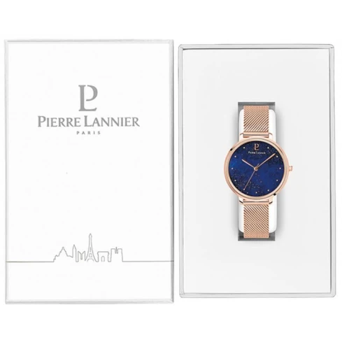 Дамски ръчен часовник с кварцов механизъм - корпус от Стомана - Меш - цвят Син Розово Злато