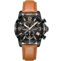 Мъжки ръчен часовник с кварцов механизъм - корпус от Стомана - Естествена кожа - цвят Черен Кафяв