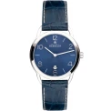 Мъжки ръчен часовник с кварцов механизъм - корпус от Стомана - Естествена кожа - цвят Син Син