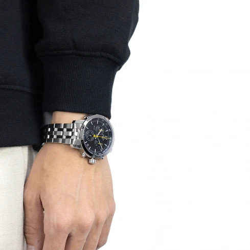 Мъжки ръчен часовник с кварцов механизъм - корпус от Стомана - Стоманена верижка - цвят Черен Сив