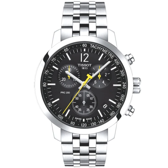 Tissot T114.417.11.057.00 PRC 200 Chronograph - Мъжки ръчен часовник с кварцов механизъм - корпус от Стомана - Стоманена верижка - цвят Черен Сив