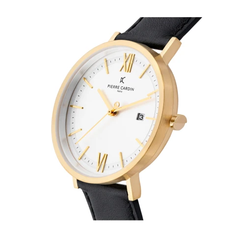 Мъжки ръчен часовник с кварцов механизъм - корпус от Стомана - Естествена кожа - цвят Бял Черен