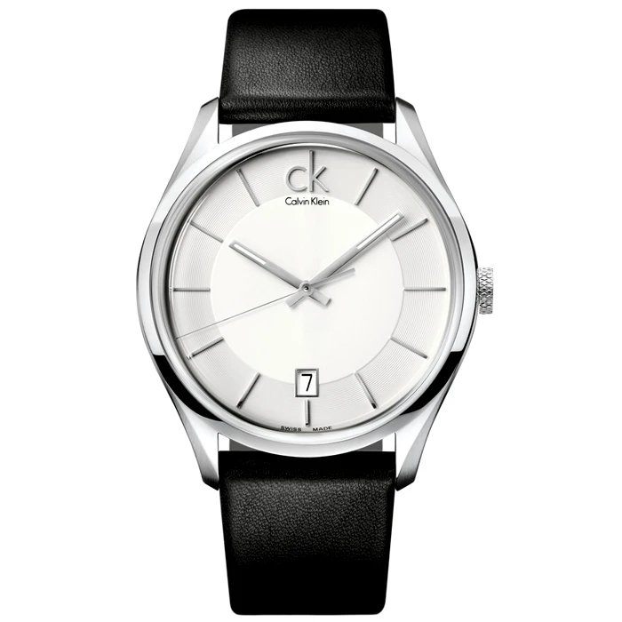 Мъжки ръчен часовник с кварцов механизъм - корпус от Стомана - Естествена кожа - цвят Бял Черен