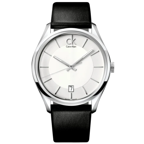 Мъжки ръчен часовник с кварцов механизъм - корпус от Стомана - Естествена кожа - цвят Бял Черен