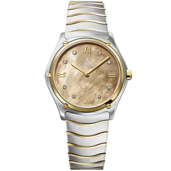 Дамски ръчен часовник с кварцов механизъм - корпус от Стомана - Стоманена верижка - цвят Седеф Злато