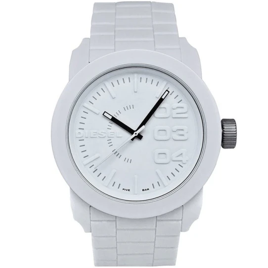 Мъжки ръчен часовник с кварцов механизъм - корпус от Стомана - Силиконова каишка - цвят Бял Бял