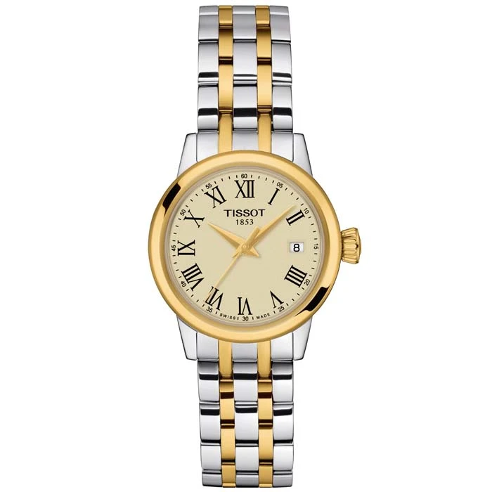 Дамски ръчен часовник с кварцов механизъм - корпус от Стомана - Стоманена верижка - цвят Бежов Злато