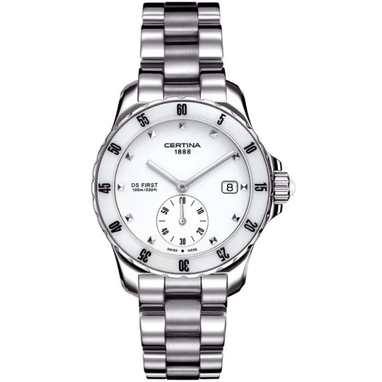 Дамски ръчен часовник с кварцов механизъм - корпус от Стомана и керамика - Стоманена верижка - цвят Бял Сив