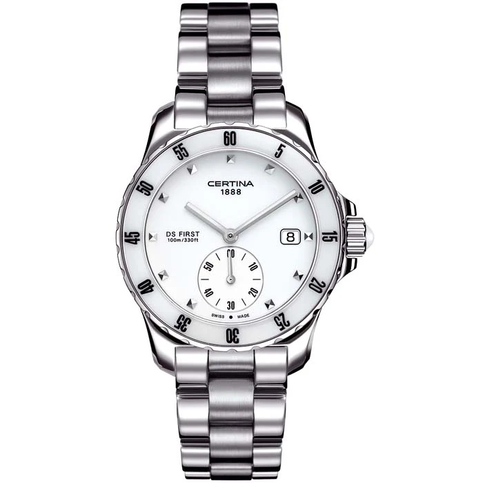 Дамски ръчен часовник с кварцов механизъм - корпус от Стомана и керамика - Стоманена верижка - цвят Бял Сив