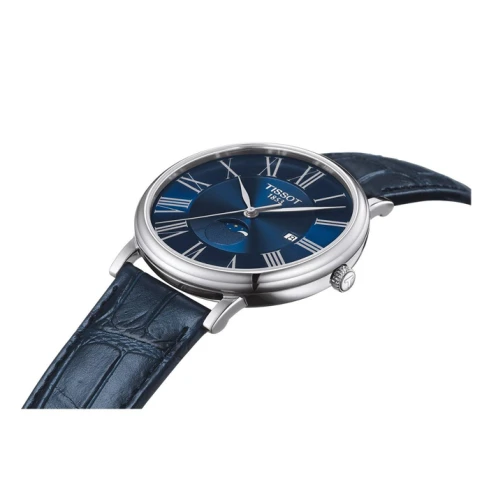 Мъжки ръчен часовник с кварцов механизъм - корпус от Стомана - Естествена кожа - цвят Син Син