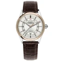 Мъжки ръчен часовник с автоматичен механизъм - корпус от Стомана - Естествена кожа - цвят Бял Кафяв