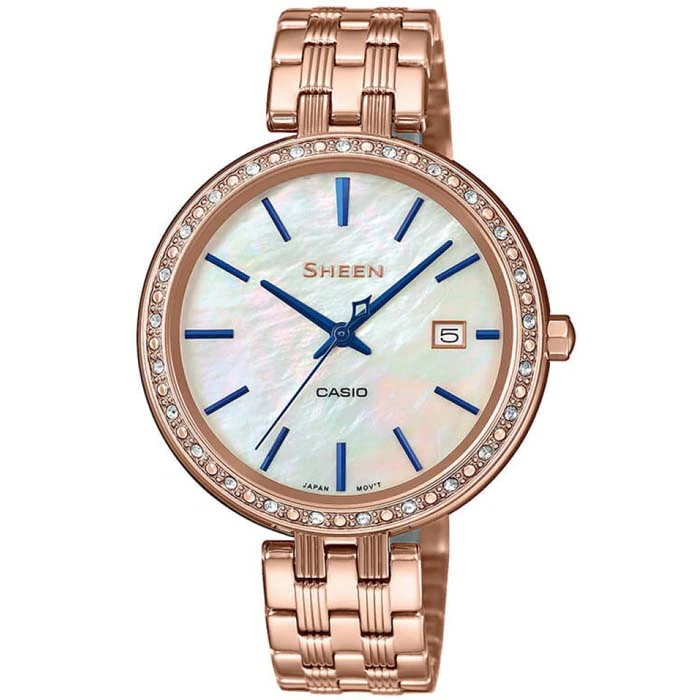 Дамски ръчен часовник с кварцов механизъм - корпус от Стомана - Стоманена верижка - цвят Седеф Розово Злато