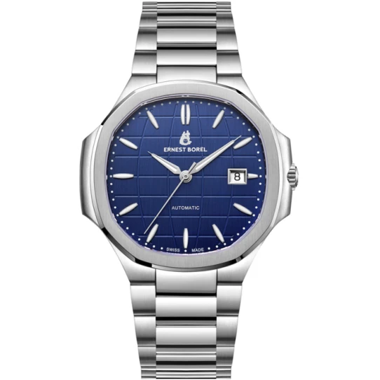 Мъжки ръчен часовник с автоматичен механизъм - корпус от Стомана - Стоманена верижка - цвят Син Сив