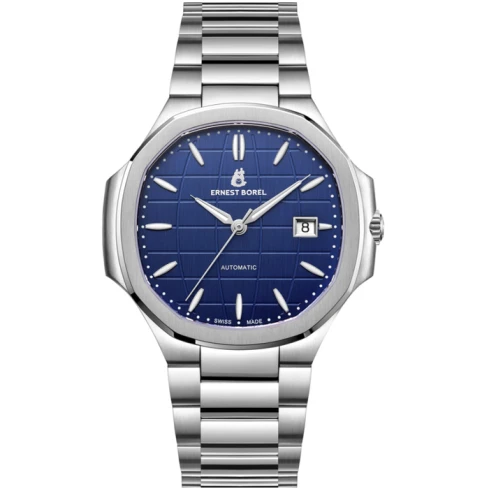 Мъжки ръчен часовник с автоматичен механизъм - корпус от Стомана - Стоманена верижка - цвят Син Сив