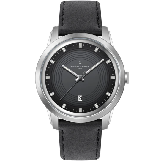 Мъжки ръчен часовник с кварцов механизъм - корпус от Стомана - Естествена кожа - цвят Черен Черен