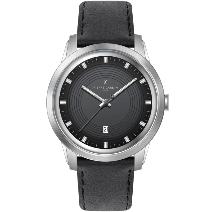 Мъжки ръчен часовник с кварцов механизъм - корпус от Стомана - Естествена кожа - цвят Черен Черен