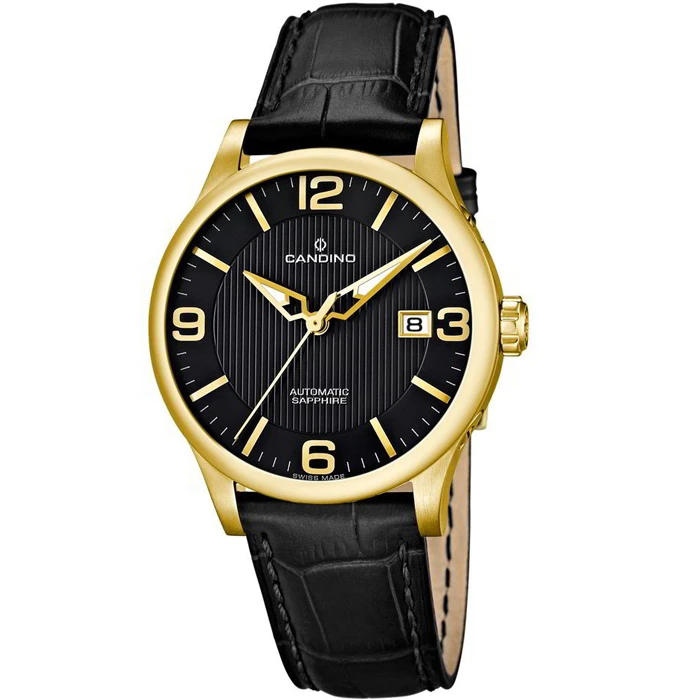 Мъжки ръчен часовник с автоматичен механизъм - корпус от Стомана - Естествена кожа - цвят Черен Черен