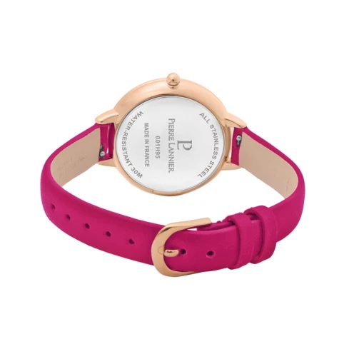 Дамски ръчен часовник с кварцов механизъм - корпус от Стомана - Естествена кожа - цвят Розов Розов
