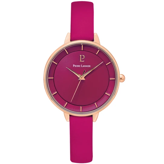 Дамски ръчен часовник с кварцов механизъм - корпус от Стомана - Естествена кожа - цвят Розов Розов