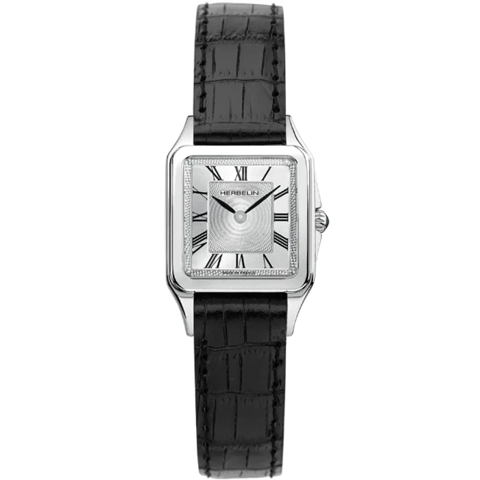 Дамски ръчен часовник с кварцов механизъм - корпус от Стомана - Естествена кожа - цвят Сребрист Черен