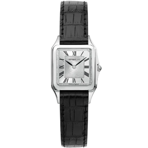 Дамски ръчен часовник с кварцов механизъм - корпус от Стомана - Естествена кожа - цвят Сребрист Черен