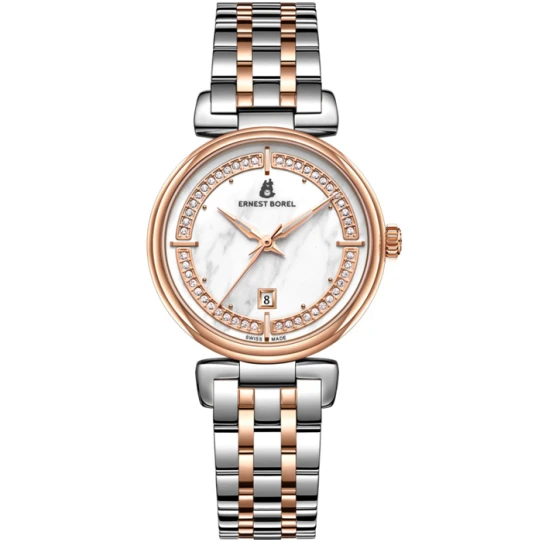 Дамски ръчен часовник с кварцов механизъм - корпус от Стомана - Стоманена верижка - цвят Седеф Розово Злато