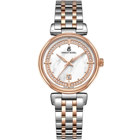 Дамски ръчен часовник с кварцов механизъм - корпус от Стомана - Стоманена верижка - цвят Седеф Розово Злато