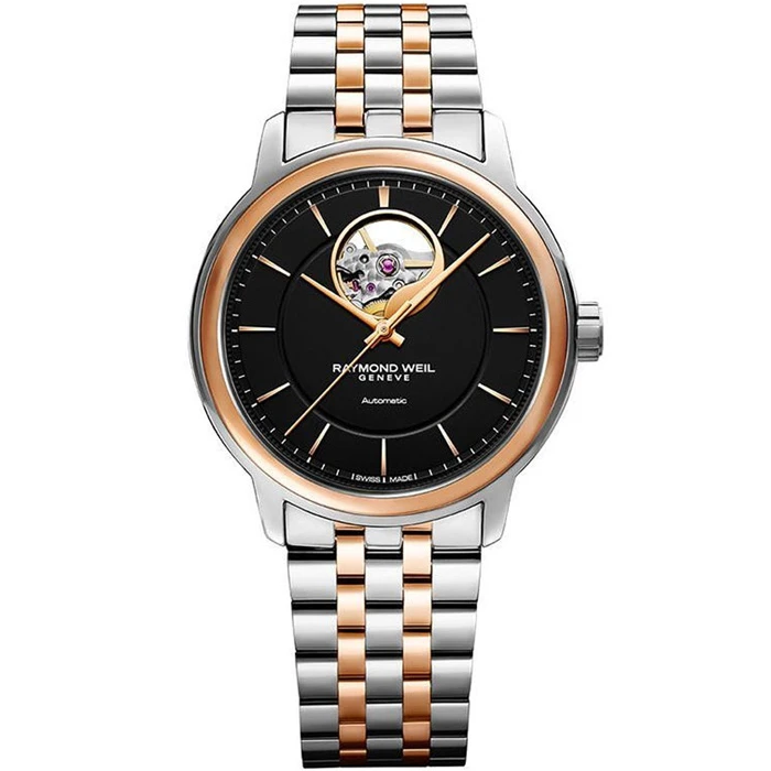 Мъжки ръчен часовник с автоматичен механизъм - корпус от Стомана - Стоманена верижка - цвят Черен Розово Злато