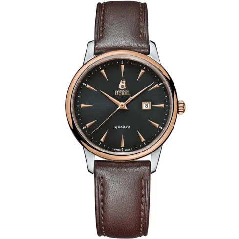 Дамски ръчен часовник с кварцов механизъм - корпус от Стомана - Естествена кожа - цвят Черен Кафяв