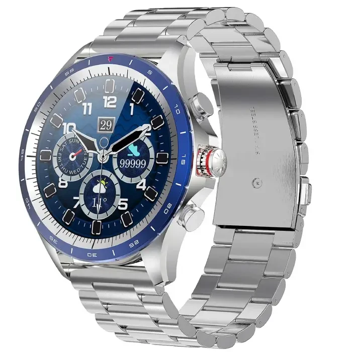 Мъжки ръчен часовник с смарт дигитален механизъм - корпус от Стомана - Стоманена верижка - цвят Син
