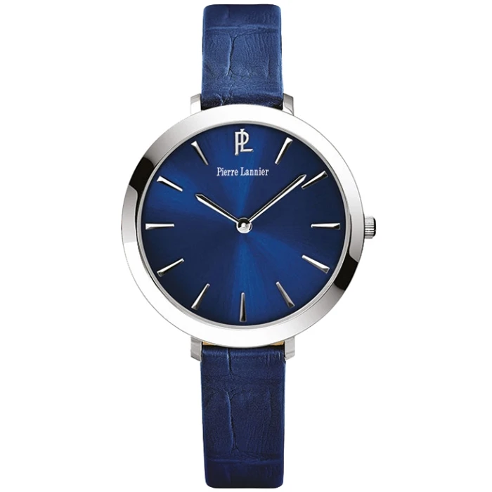 Дамски ръчен часовник с кварцов механизъм - корпус от Стомана - Естествена кожа - цвят Син Син