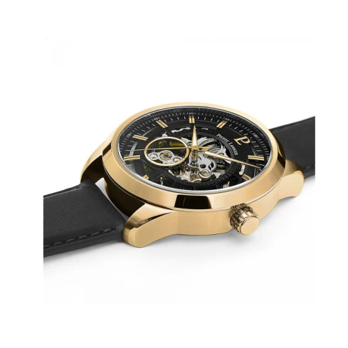 Мъжки ръчен часовник с автоматичен механизъм - корпус от Стомана - Естествена кожа - цвят Скелетон Черен