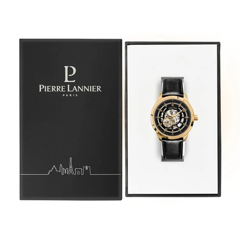 Мъжки ръчен часовник с автоматичен механизъм - корпус от Стомана - Естествена кожа - цвят Скелетон Черен