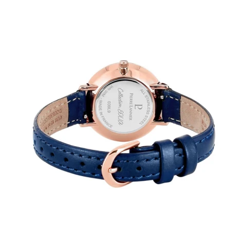 Дамски ръчен часовник с кварцов механизъм - корпус от Стомана - Естествена кожа - цвят Син Син