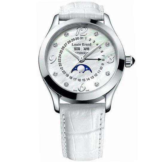 Дамски ръчен часовник с автоматичен механизъм - корпус от Стомана - Естествена кожа - цвят Седеф Бял