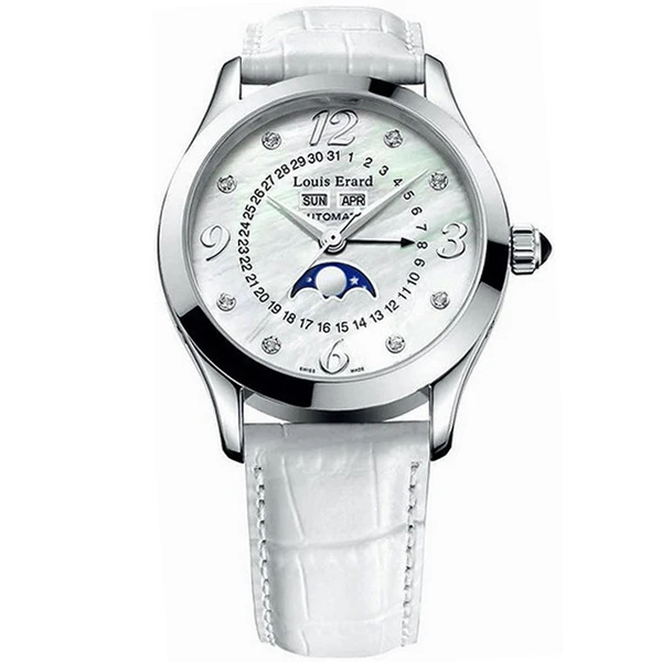 Дамски ръчен часовник с автоматичен механизъм - корпус от Стомана - Естествена кожа - цвят Седеф Бял