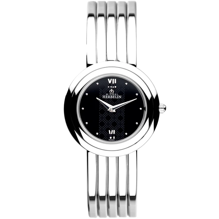 Дамски ръчен часовник с кварцов механизъм - корпус от Стомана - Стоманена верижка - цвят Черен Сив