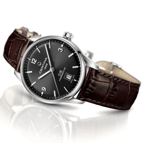 Мъжки ръчен часовник с автоматичен механизъм - корпус от Стомана - Естествена кожа - цвят Черен Кафяв