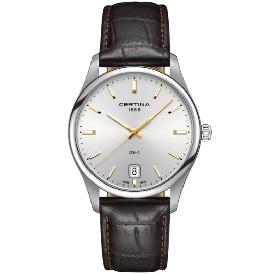 Мъжки ръчен часовник с кварцов механизъм - корпус от Стомана - Естествена кожа - цвят Сребрист Черен