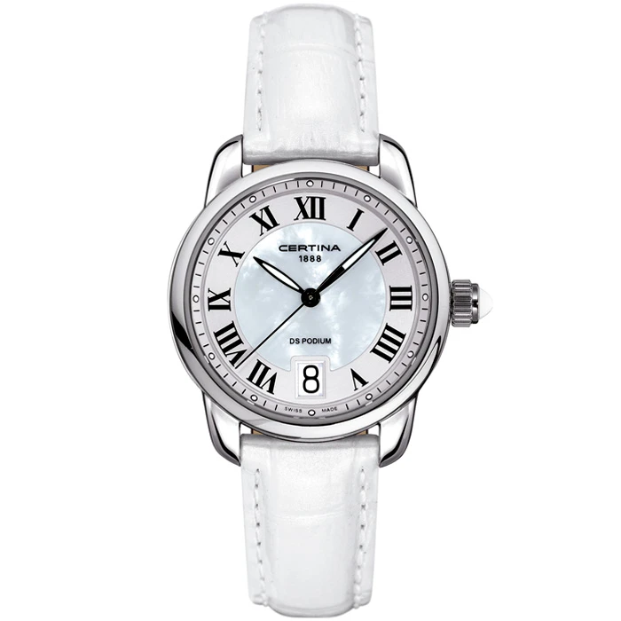 Дамски ръчен часовник с кварцов механизъм - корпус от Стомана - Естествена кожа - цвят Седеф Бял