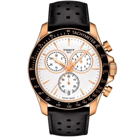 Мъжки ръчен часовник с кварцов механизъм - корпус от Стомана - Естествена кожа - цвят Бял Черен