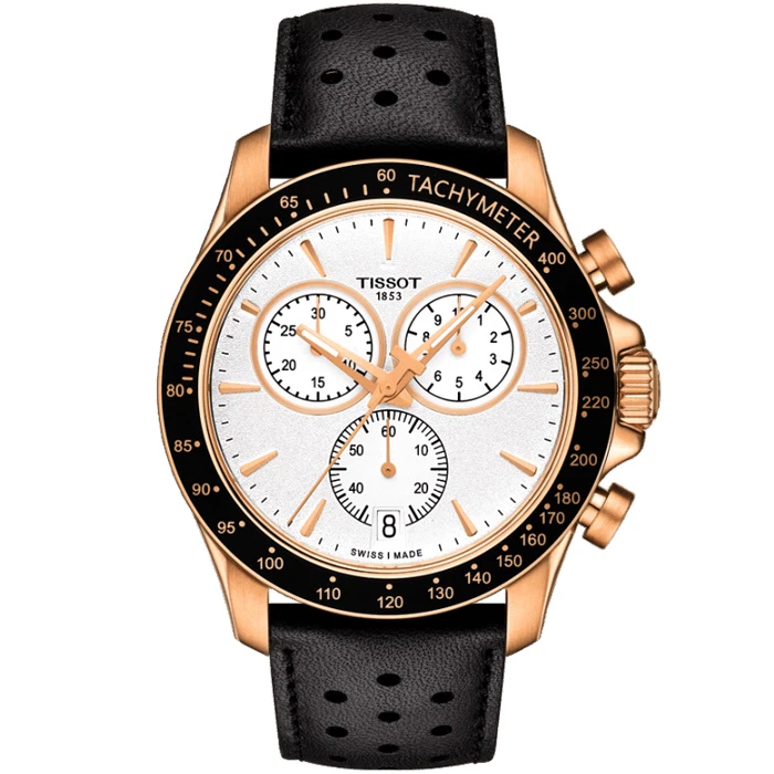 Мъжки ръчен часовник с кварцов механизъм - корпус от Стомана - Естествена кожа - цвят Бял Черен