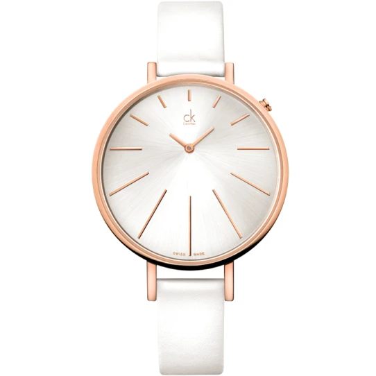 Дамски ръчен часовник с кварцов механизъм - корпус от Стомана - Естествена кожа - цвят Сребрист Бял