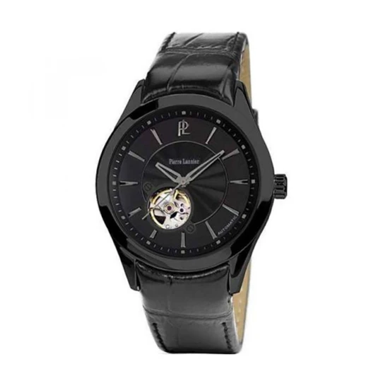 Мъжки ръчен часовник с автоматичен механизъм - корпус от Стомана - Естествена кожа - цвят Черен Черен